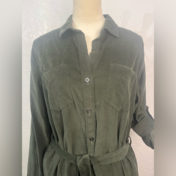 Lucky brand Green Soft Coloroid Dress Buttonup w/Waist Belt Sleeve Options Large - Picture 2 of 10